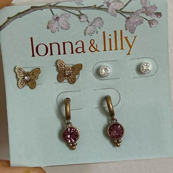 Lonna&Lily Gold and Silver Tone 3-Pc set crystal Butterfly earrings, NEW🌸 - Picture 4 of 6